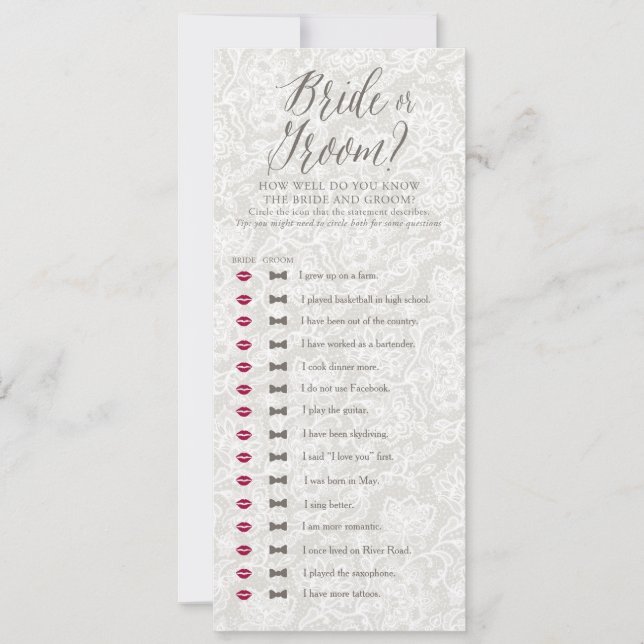 Bride or Groom - Bridal Shower Game Cards (Front)