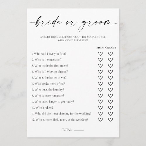 Bride or Groom Bridal Shower Game