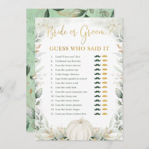 Bride or Groom Fall Pumpkin Bridal Shower Game