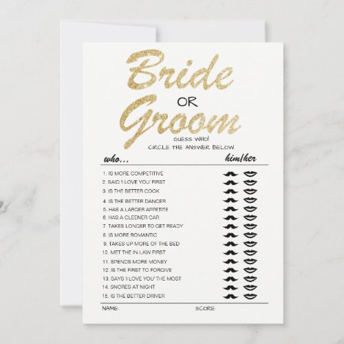 Bride or Groom game fully editable card