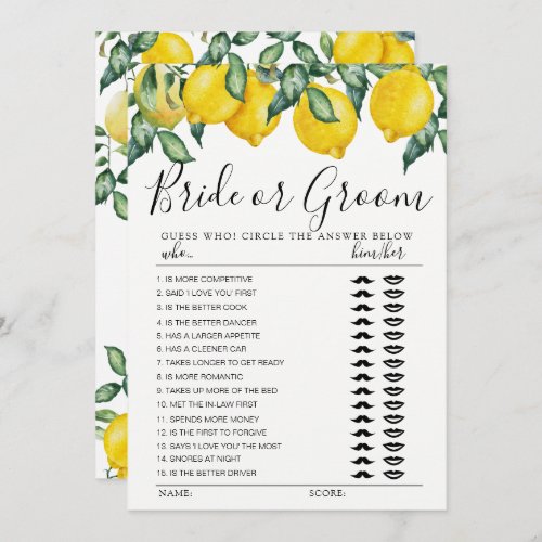 Bride or Groom game fully Lemons editable card