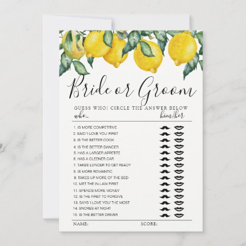 Bride or Groom game fully Lemons editable card