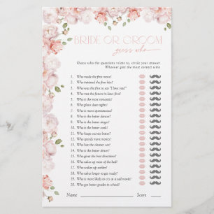 Bride Or Groom Guess Who Pink Bridal Shower Game