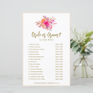 Bride or Groom Guess Who Pink Watercolor Custom