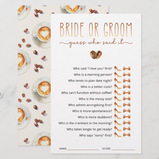 Bride or Groom Guess Who Said It Game (Front/Back)