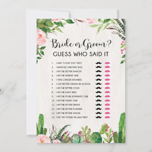 Bride or Groom He or She Fiesta Bridal Shower Game Invitation