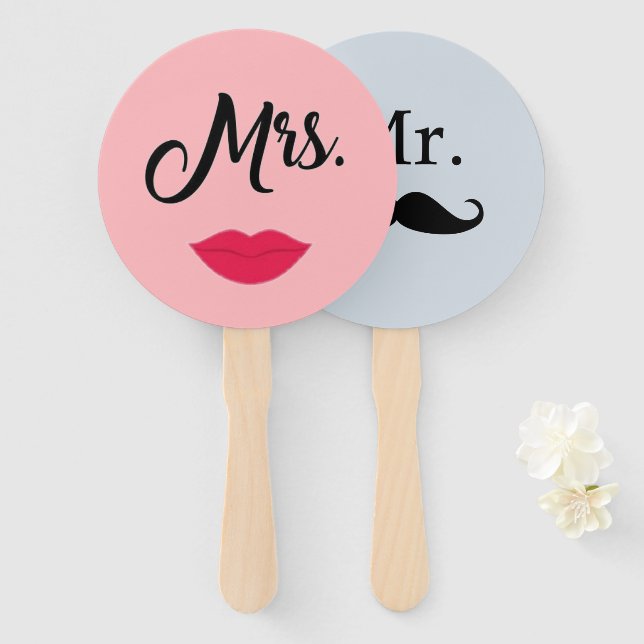 Bride or Groom Mr Mrs Wedding Game Hand Fan (Front and Back)