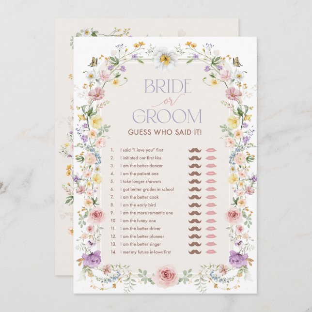 Bride or Groom Wildflower Bridal Shower Game Card (Front/Back)