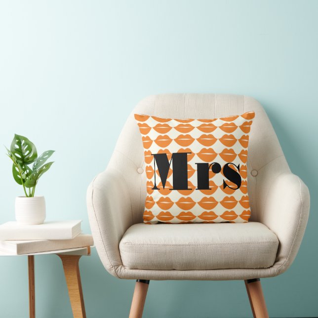 Bride Orange and Ivory Mrs Lips Patten Throw Pillow (Chair)