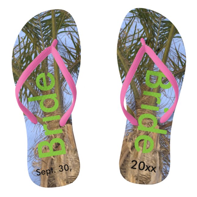Bride Palm Trees Blue Sky Flip Flops (Footbed)