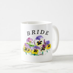 Bride Pansies Floral Vintage Boho Wedding Coffee Mug