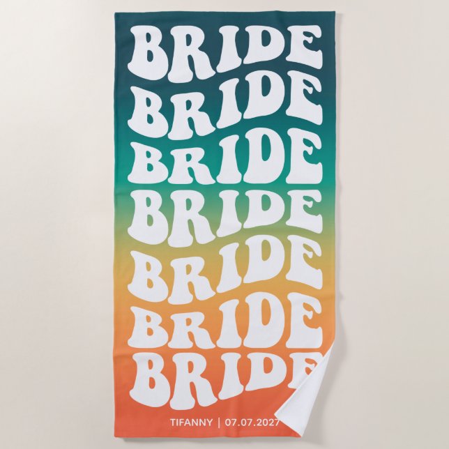 Bride Pastel Gradient Retro Custom Beach Towel (Front)