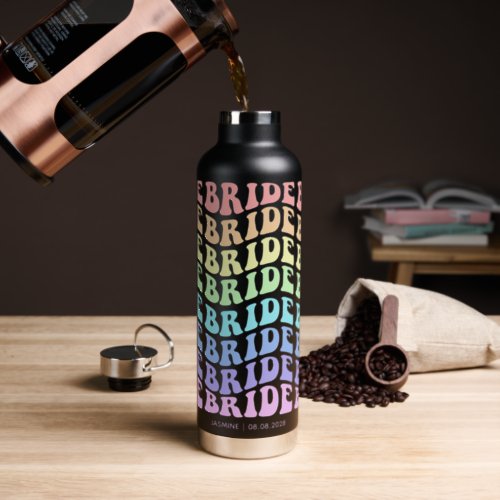 Bride Pastel Rainbow Colors Custom Water Bottle