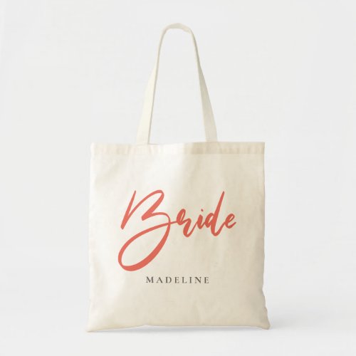 Bride Peach Pink Personalized Canvas Tote Bag