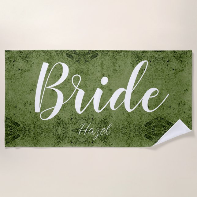 Bride Personalized Bachelorette Bride Script White Beach Towel (Front)