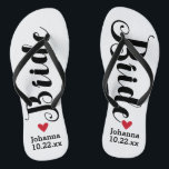 Bride Personalized Wedding Pick Your Color Flip Flops<br><div class="desc">Walk in comfort on your wedding day with these personalized flip flops. These can be customized with a bride's name and wedding date. The background is white, however you can change the color by clicking on Customize It. Because of the dark text, this design looks best with a light colored...</div>