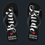 Bride Personalized Wedding Pick Your Color Flip Flops<br><div class="desc">Walk in comfort on your wedding day with these personalized flip flops. These can be customized with a bride's name and wedding date. The background is black, however you can change the color by clicking on Customize It. Because of the white text, this design looks best with a dark background....</div>