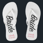 Bride Personalized With Name & Date  Flip Flops<br><div class="desc">These flip flops can be changed to any background color zazzle offers. They have the word "Bride" in script down the flip flip. You can personalize flip flops with your name and a special date of when you met or wedding date. Check out the many designs we have in our...</div>