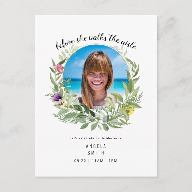 Bride Photo Before She Walks Bridal Shower Postcard (Front)