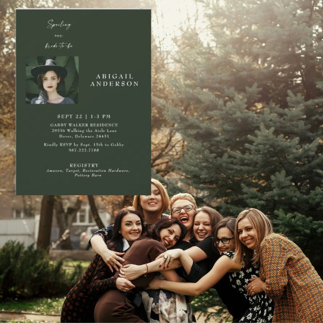 Bride Photo Green Spoiling our Bride-to-be Shower Invitation (Creator Uploaded)