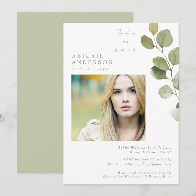 Bride Photo Sage Spoiling our Bride-to-be Shower  Invitation (Front/Back)