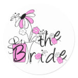 Bride Pink and Black Flowers Tshirts and Gifts Classic Round Sticker
