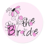 Bride Pink and Black Flowers Tshirts and Gifts Classic Round Sticker