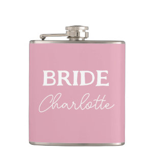 Bride Pink And White Personalized Name Flask