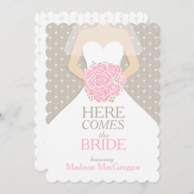Bride pink bouquet graphic bridal shower invite (Front/Back)