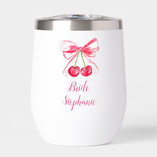 Bride Pink Bow Coquette Wedding Thermal Wine Tumbler