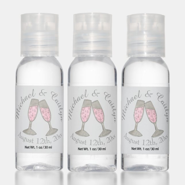 Bride Pink Champagne Diamond Bridal Party Shower Hand Sanitizer (Set)
