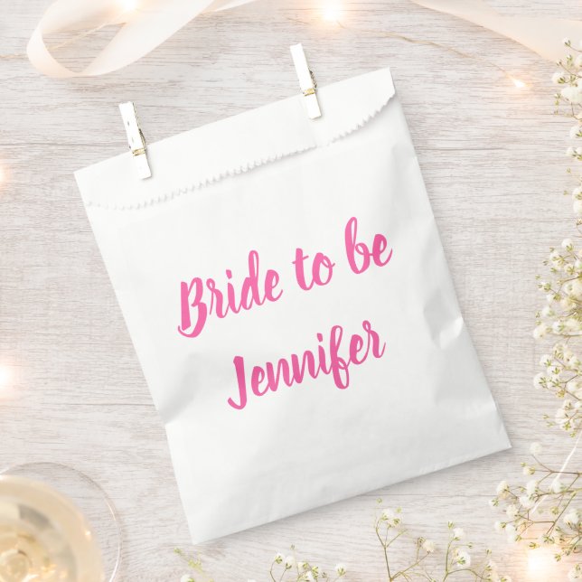 Bride Pink Custom Name Wedding Bachelorette Favor Bag (Clipped)