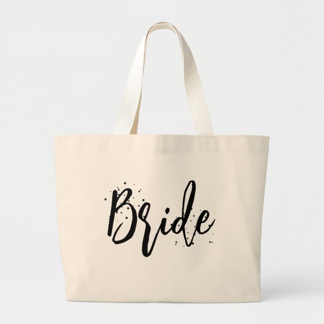 Bride Pink Cute Fun Calligraphy Script Simple  Large Tote Bag (Front)