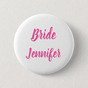 Bride Pink Elegant Chic Custom Name Gifts Wedding Button