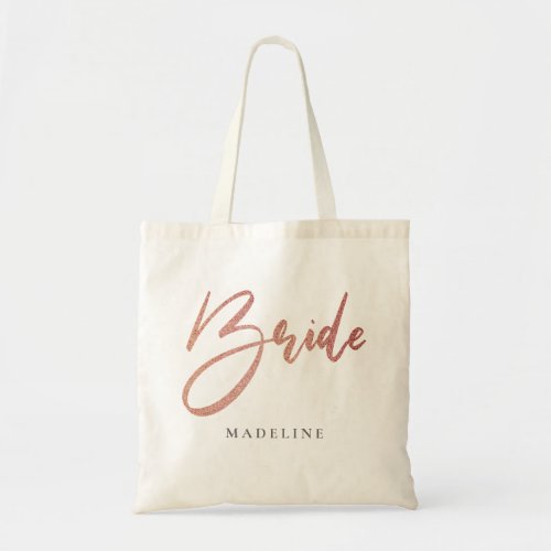 Bride Pink Faux Glitter Personalized Canvas Tote Bag