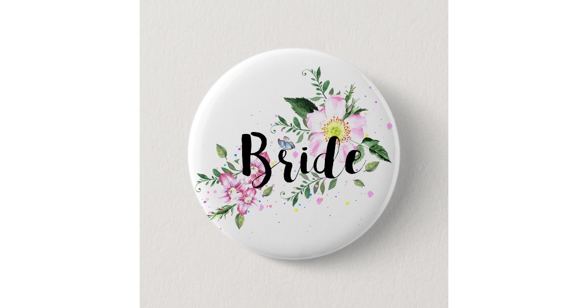 Bride Pink Floral Watercolor Wedding Bridal Shower Button | Zazzle