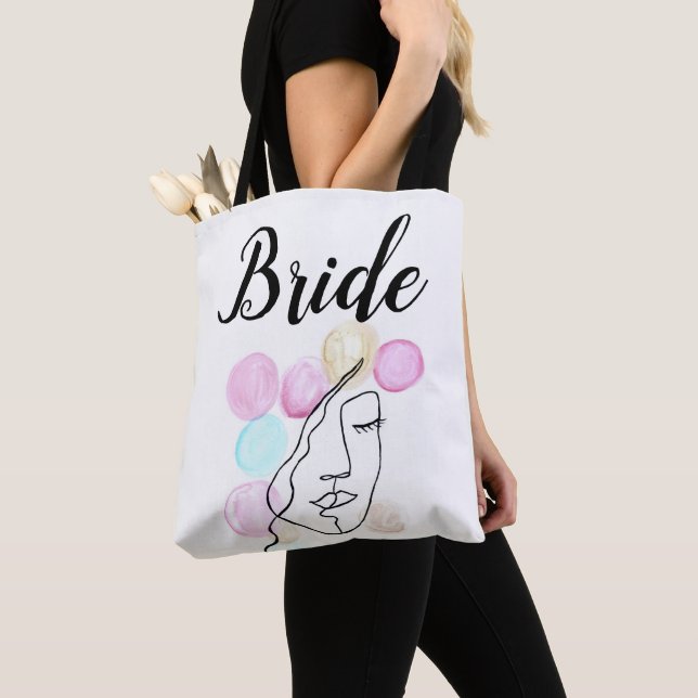 Bride Pink Gray Typography Elegant Wedding Tote Ba Bag (Close Up)
