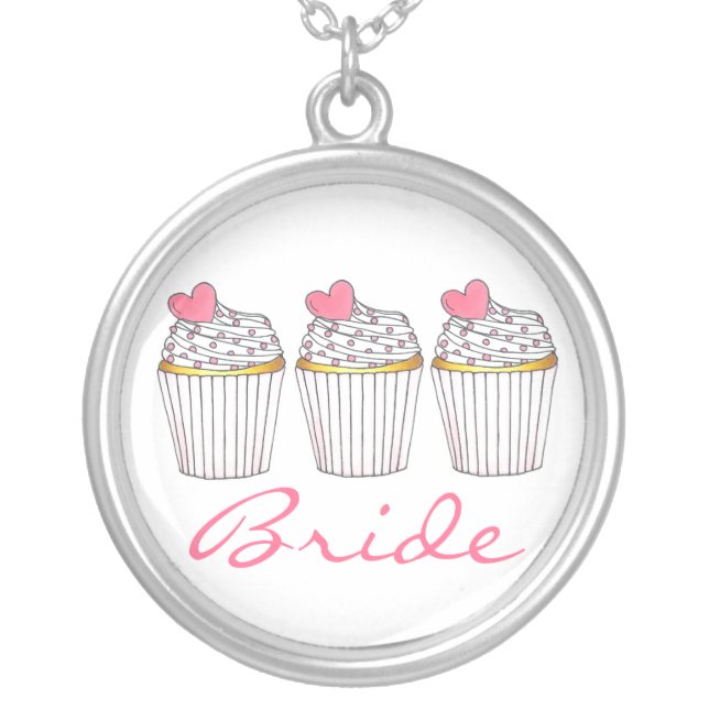 Bride Pink Heart Cupcake Cupcakes Bridal Necklace (Front)