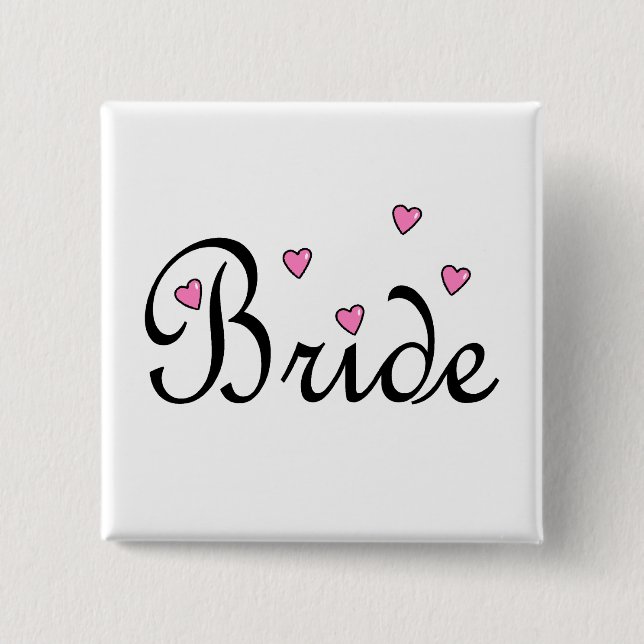 Bride Pink Hearts Pinback Button (Front)