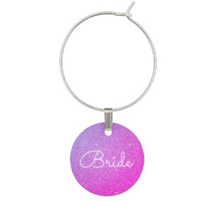 Bride - Pink Purple Glitter Sparkle Wine Charm