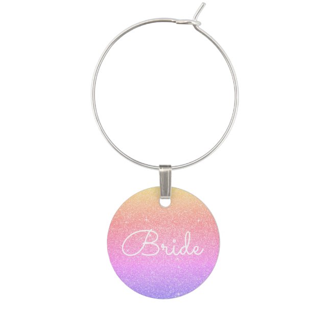 Bride - Pink Purple Glitter Sparkle Wine Charm (Front)