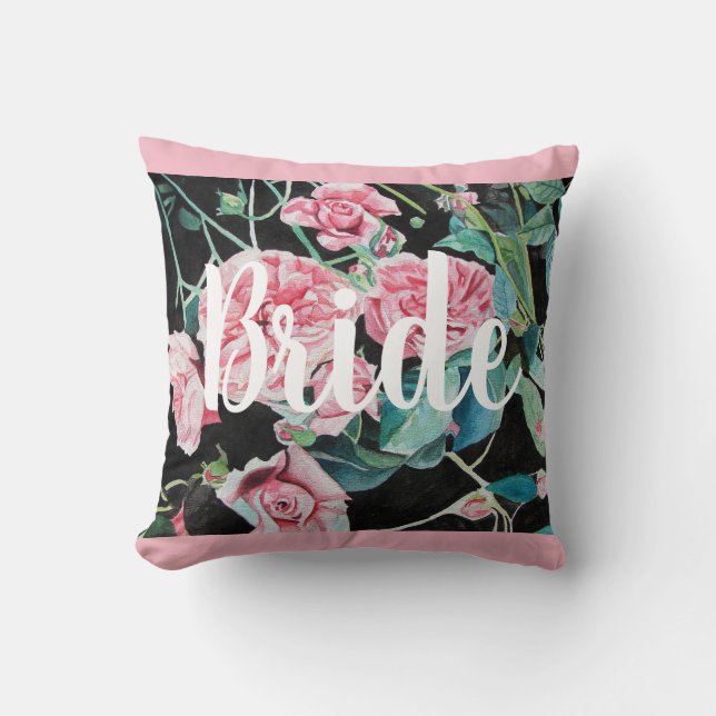 Bride Pink Retro Rose Roses Wedding Decor Cushion (Front)