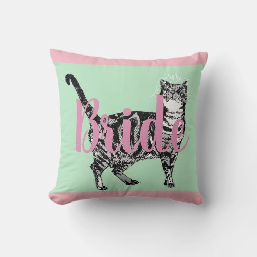 Bride Pink Tabby cat floral Wedding Decor Cushion