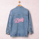 Bride pink/white Denim Jacket<br><div class="desc">This trendy denim jacket is accented with Bride,  written in fancy pink and white type,  making it the perfect accessory for the bride.</div>