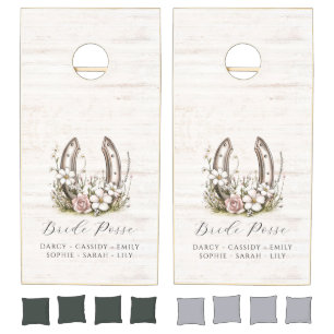 Bride Posse Floral Horseshoe Custom Name Cornhole Set