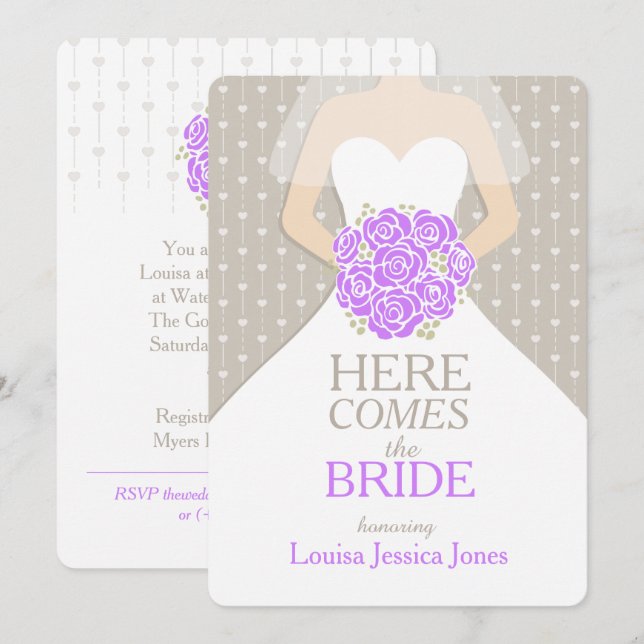 Bride purple bouquet graphic bridal shower invite (Front/Back)