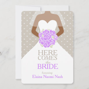Bride purple rose bouquet graphic bridal shower invitation