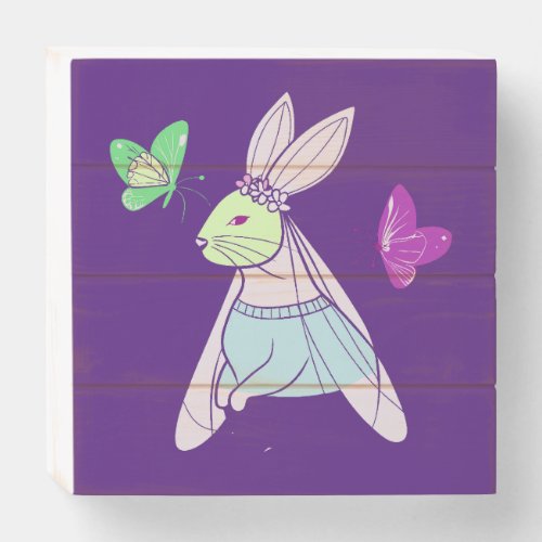 Bride Rabbit with Butterfly Wooden Box Sign