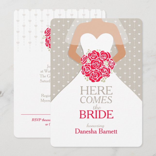 Bride red bouquet graphic bridal shower invites (Front/Back)