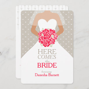 Bride red bouquet graphic bridal shower invites